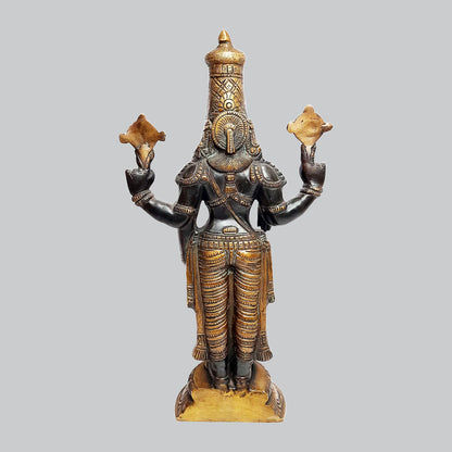 Brassaura® Lord Balaji Brass Statue | Black & Gold Finish Handcrafted Sculpture | Height 17.7 Inches & Weight 6.7 Kgs