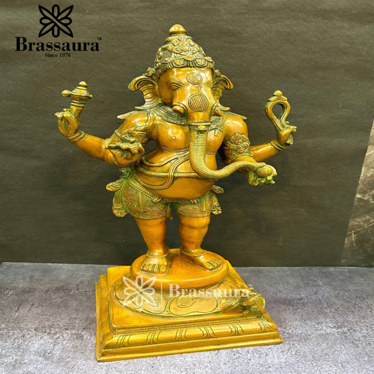 Brass Standing Ganesha Statue For Home Decor And Gift Items Weight 11 Kg And Height 20 Inches