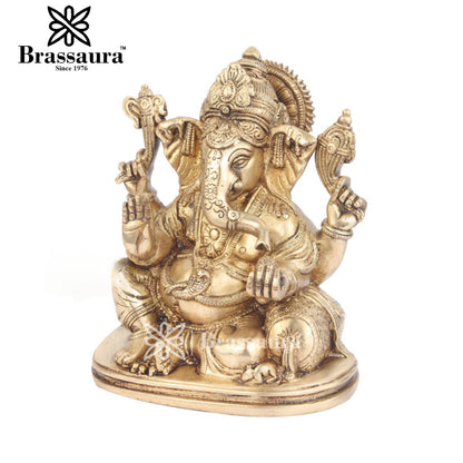 Brass Ganesha Statue For Home Decor And Gift Item Weight 2.8 Kg And Height 8 Inches