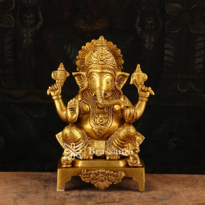 Brassaura™ Brass Ganesha Idol for Home and Decor | Weight 5.6 Kgs | Height 11 Inches
