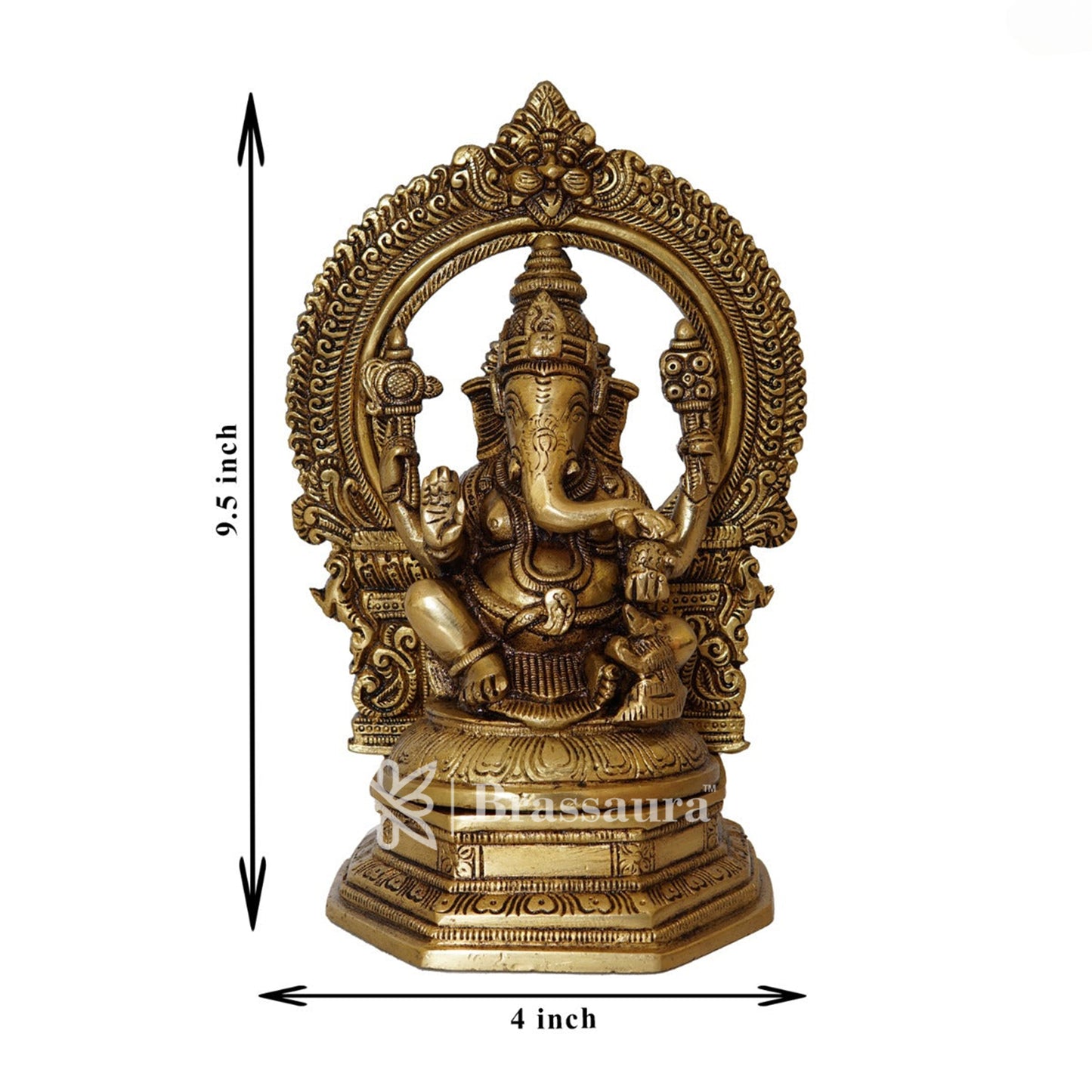 Brassaura™ Brass Ganesha Idol for Home and Decor | Weight 3.4 Kgs | Height 9.5 Inches