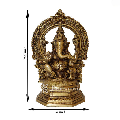 Brassaura™ Brass Ganesha Idol for Home and Decor | Weight 3.4 Kgs | Height 9.5 Inches