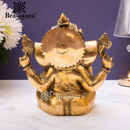 Brassaura™ Brass Appu Ganesha Idol for Home and Decor | Weight 4.2 Kgs | Height 10 Inches