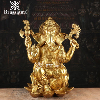 Brass Ganesha Statue For Home Decor And Gift Item Weight 15.5 Kg And Height 16 Inches