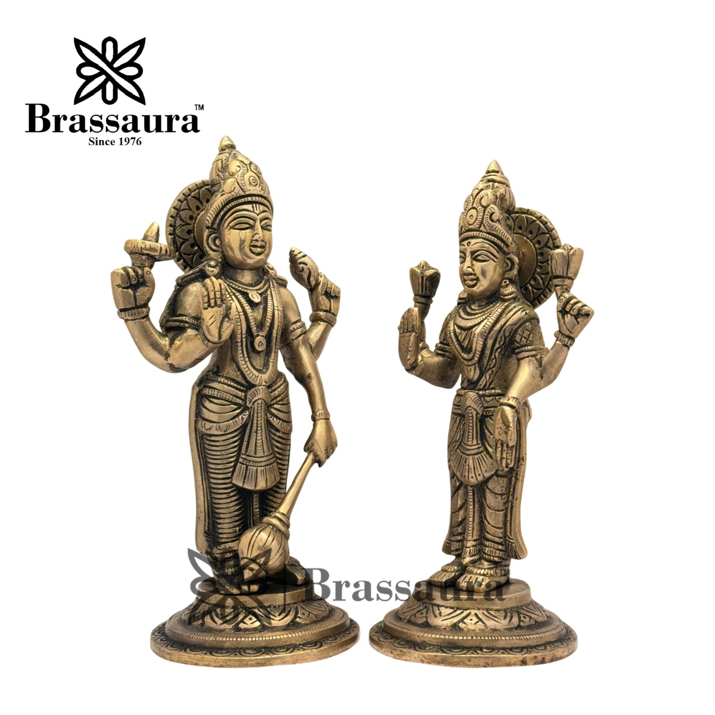 Brassaura™ Brass Black Patina Work Vishnu laxmi Idol for Home and Decor Weight 2.9 Kg Height 23 cm