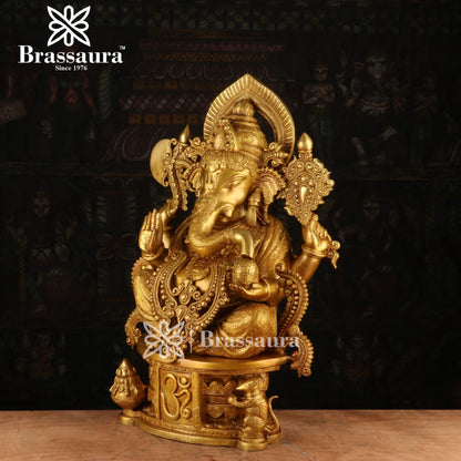 Brassaura™ Brass Jewellery Ganesha Idol for Home and Decor | Weight 29.5 Kgs | Height 23 Inches