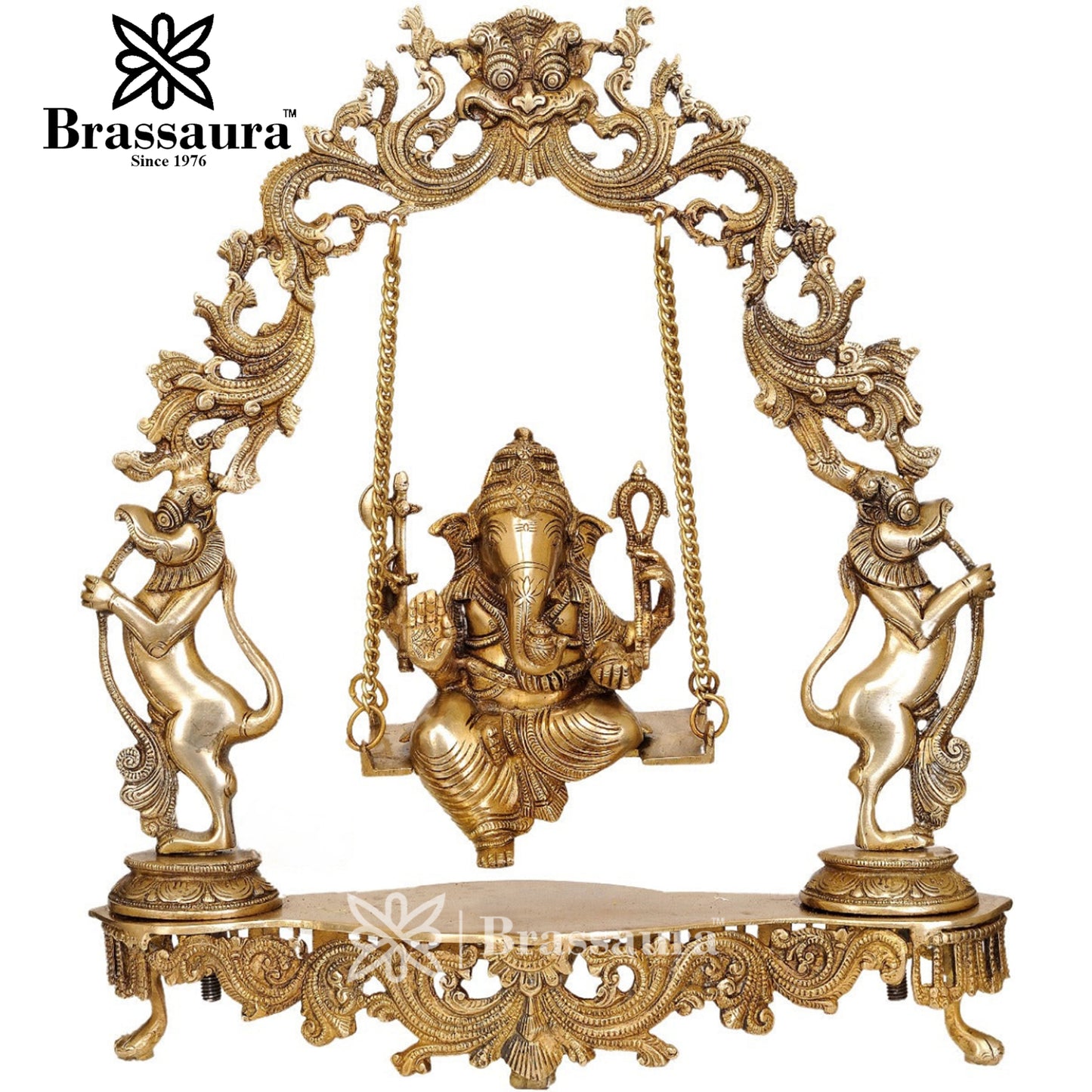 Brassaura™ Brass Ganesha Jhula Idol for Home and Decor | Weight 7 Kgs | Height 18 Inches