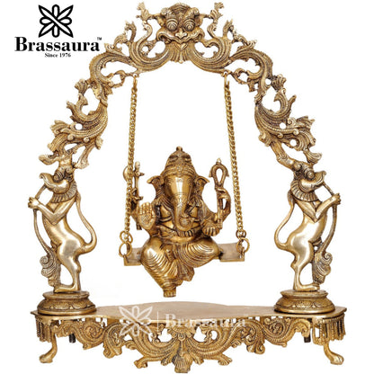 Brassaura™ Brass Ganesha Jhula Idol for Home and Decor | Weight 7 Kgs | Height 18 Inches