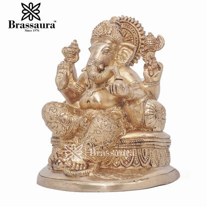 Brassaura™ Brass Ganesha Idol for Home and Decor | Weight 2.8 Kgs | Height 7.5 Inches