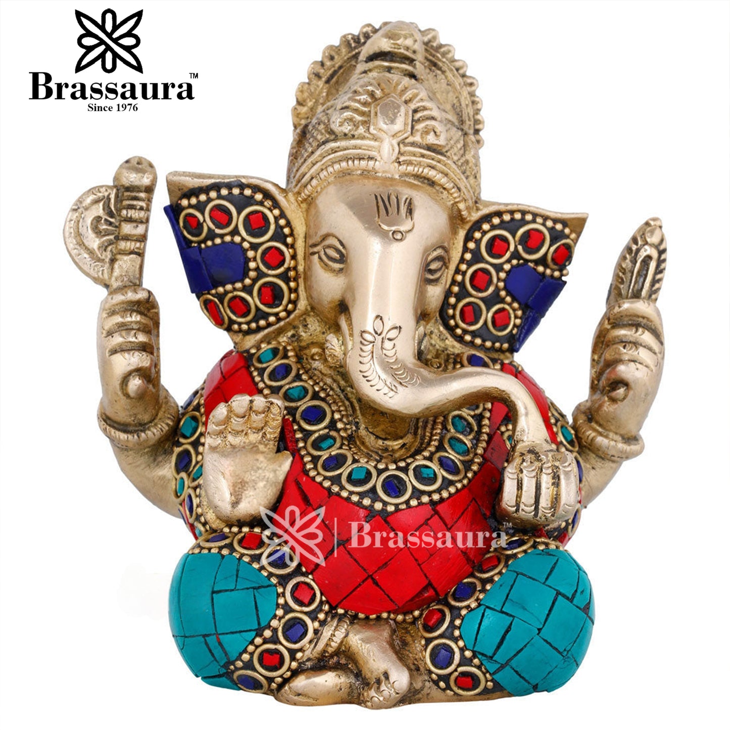 Brassaura™ Brass Ganesha Idol for Home and Decor | Weight 0.8 Kg | Height 4.5 Inches