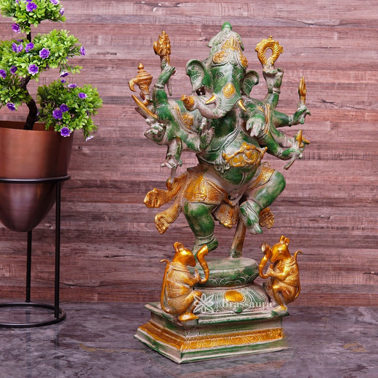 Brassaura™ Brass Dancing Ganesha Idol for Home and Decor | Weight 24 Kgs | Height 25 Inches