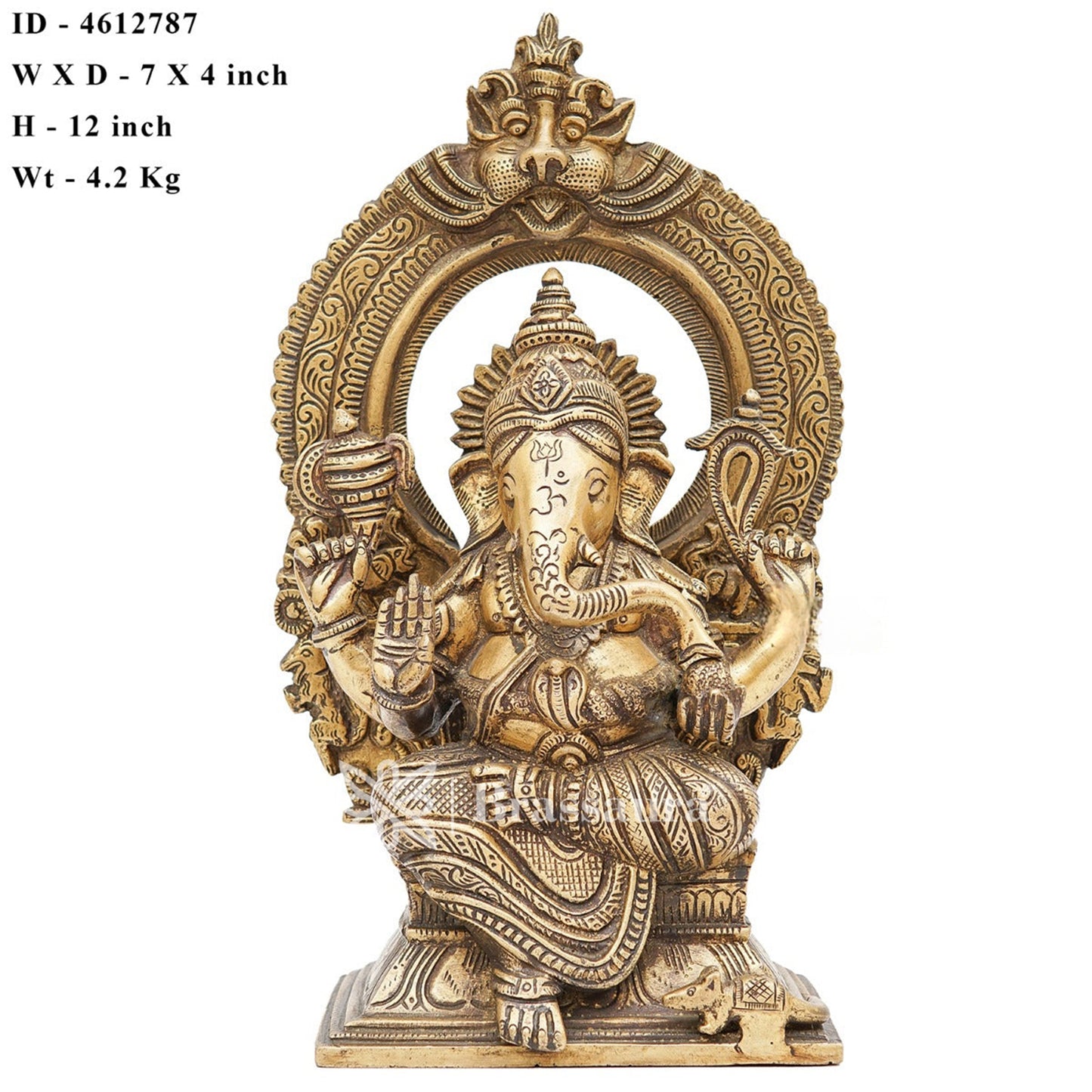 Brassaura™ Brass Ganesha Idol for Home and Decor | Weight 4.5 Kgs | Height 12 Inches