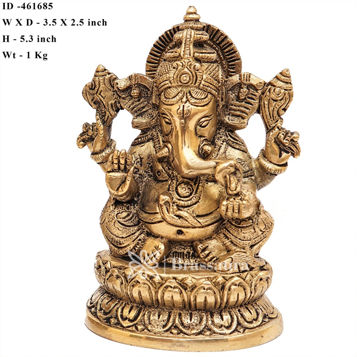 Brass Ganesha Statue For Home Decor And Gift Item Weight 1 Kg And Height 5 Inches