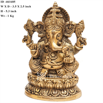 Brass Ganesha Statue For Home Decor And Gift Item Weight 1 Kg And Height 5 Inches