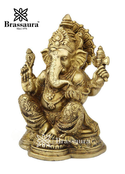 Brassaura™ Brass Ganesha Idol for Home and Decor | Weight 2.5 Kgs | Height 8 Inches