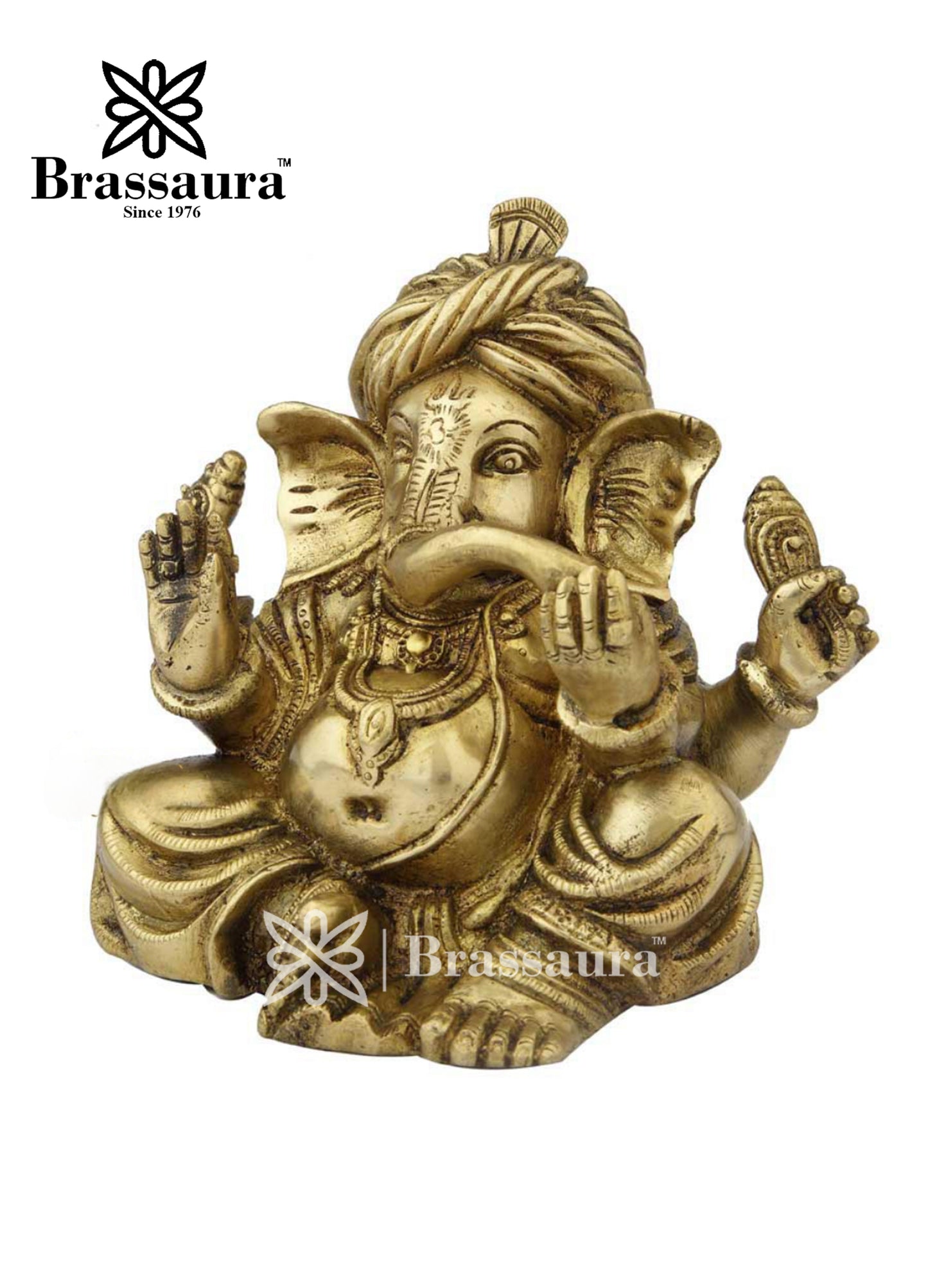 Brass Turban Ganesha Statue For Home Decor And Gift Item Weight 2.5 Kg And Height 7 Inch