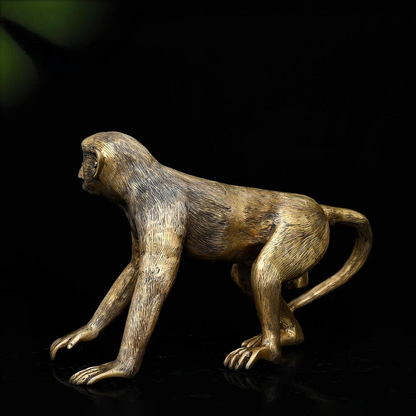 Brassaura® Handcrafted Brass Monkey Sculpture | Antique Gold Finish | Length 22 Inches & Weight 13.1 Kgs