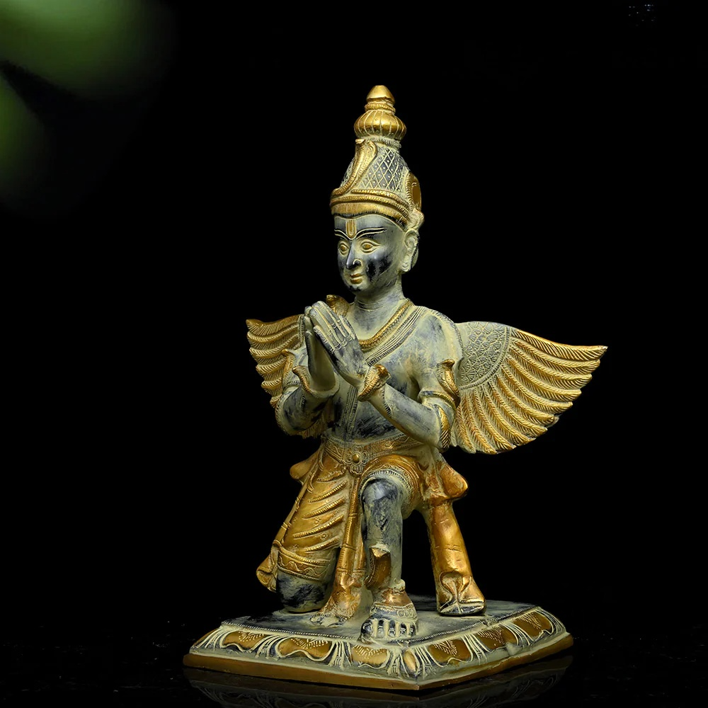 ब्रासोरा® वृंदावन वेणुगोपाल कृष्ण पीतल की प्रतिमा मोर के साथ | एंटीक नीला और सुनहरा रंग | ऊँचाई 20 इंच