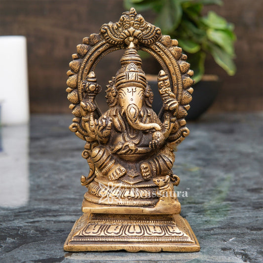 Brassaura™ Brass Ganesha Idol for Home and Decor | Weight 1.4 Kgs | Height 6.5 Inches