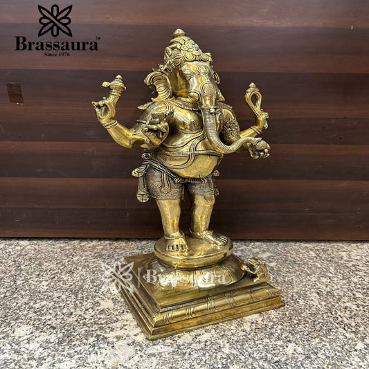 Brassaura™ Brass Standing Ganesha Statue for Home and Decor | Weight 11 Kgs | Height 18 Inches