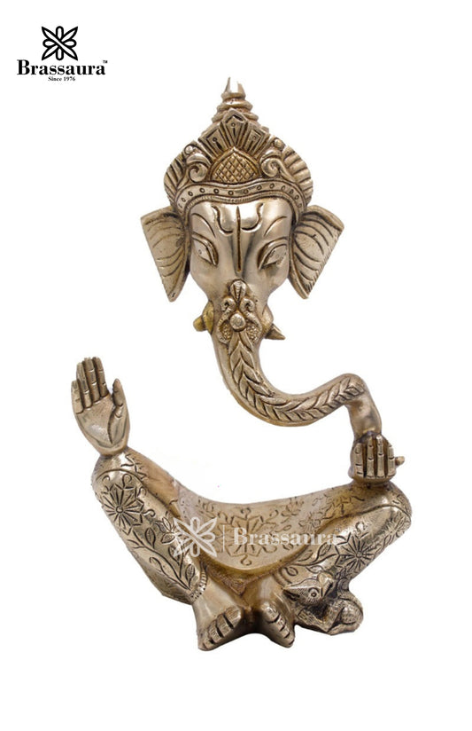 Brassaura™ Brass Crowned Ganesha Statue for Modern Home Décor | Weight 2.5 Kgs | Height 10 Inches