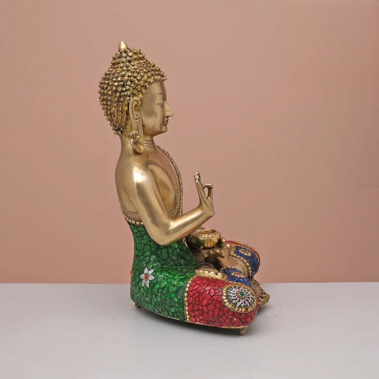 Brassaura® Brass Lord Buddha Statue with Stonework | Height 20 Inches
