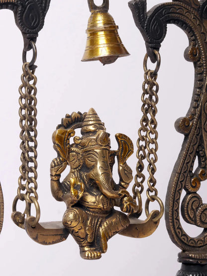 Brassaura™ Brass Lord Ganesha on Kirtimukha Swing with Dangling Bells | Height 14 Inches & Weight 2.82 kgs