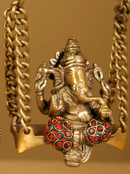 Brassaura™ Brass Lord Ganesha Jhula Idol | Height 14 Inches & Weight 2.69 kgs