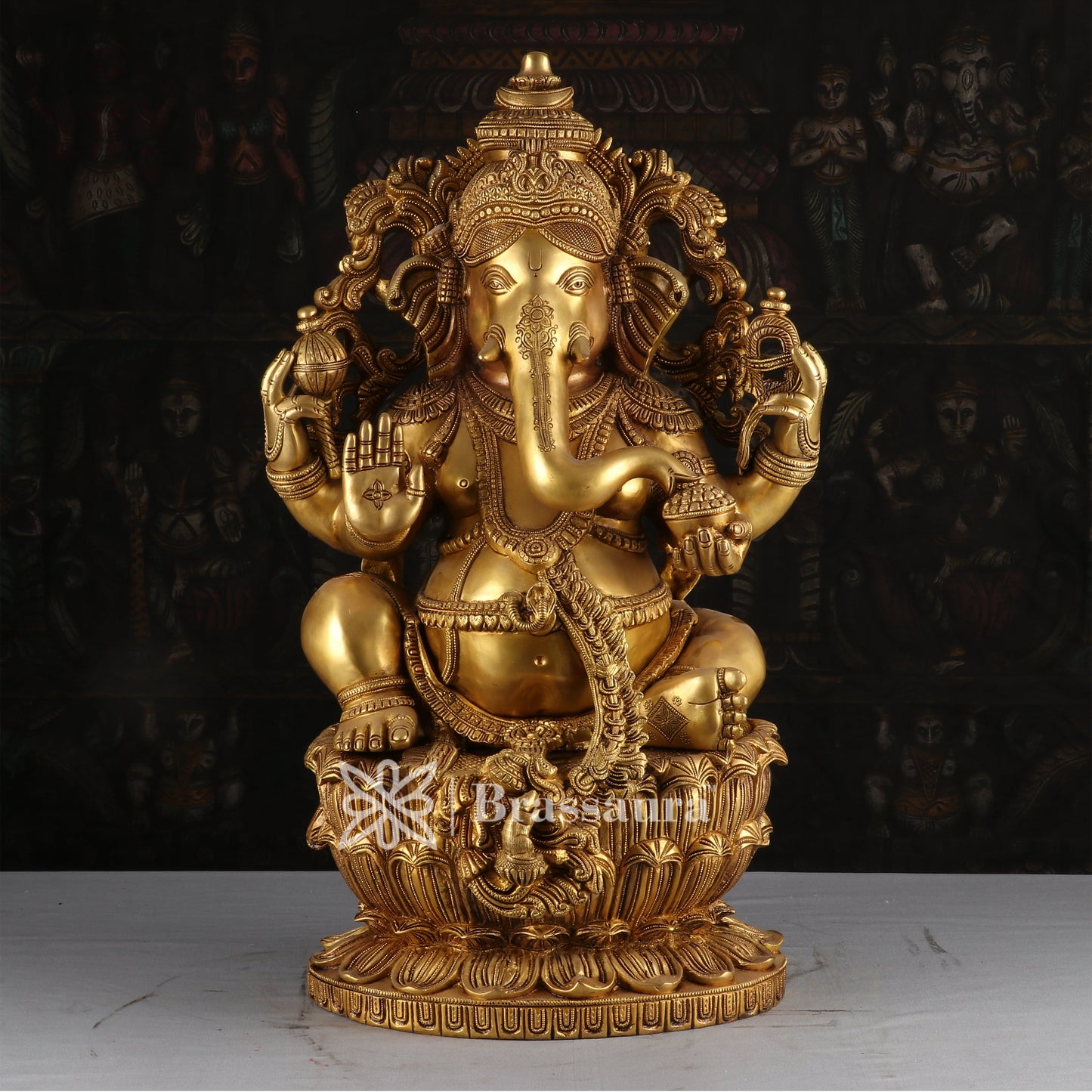 Brassaura™ Brass Ganesha Idol for Home and Decor | Weight 38 Kgs | Height 24 Inches