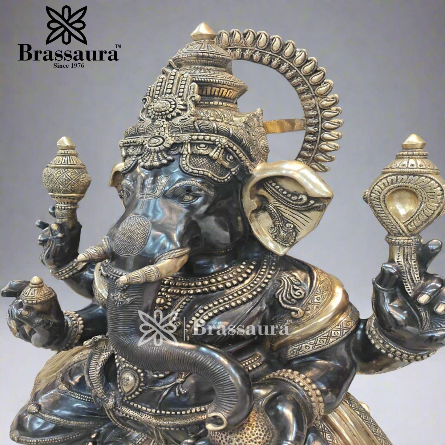 Brassaura™ Brass Big Ganesha Idol for Home and Decor | Weight 200 Kgs | Height 61 Inches | Multi-Coloured