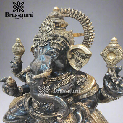 Brassaura™ Brass Big Ganesha Idol for Home and Decor | Weight 200 Kgs | Height 61 Inches | Multi-Coloured