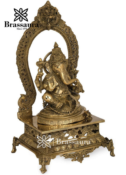 Brassaura™ Brass Ganesha Statue for Home and Decor | Weight 13 Kgs | Height 21 Inches