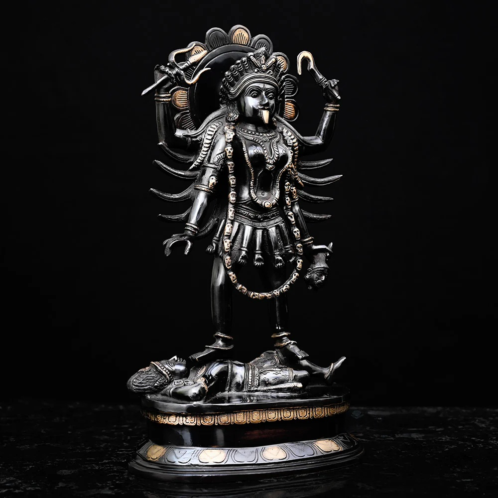 ब्रासोरा® वृंदावन वेणुगोपाल कृष्ण पीतल की प्रतिमा मोर के साथ | एंटीक नीला और सुनहरा रंग | ऊँचाई 20 इंच