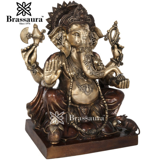 Brassaura® Large Brass Ganesha Statue | Pure Brass | Height 31 Inches & Weight 70 kgs