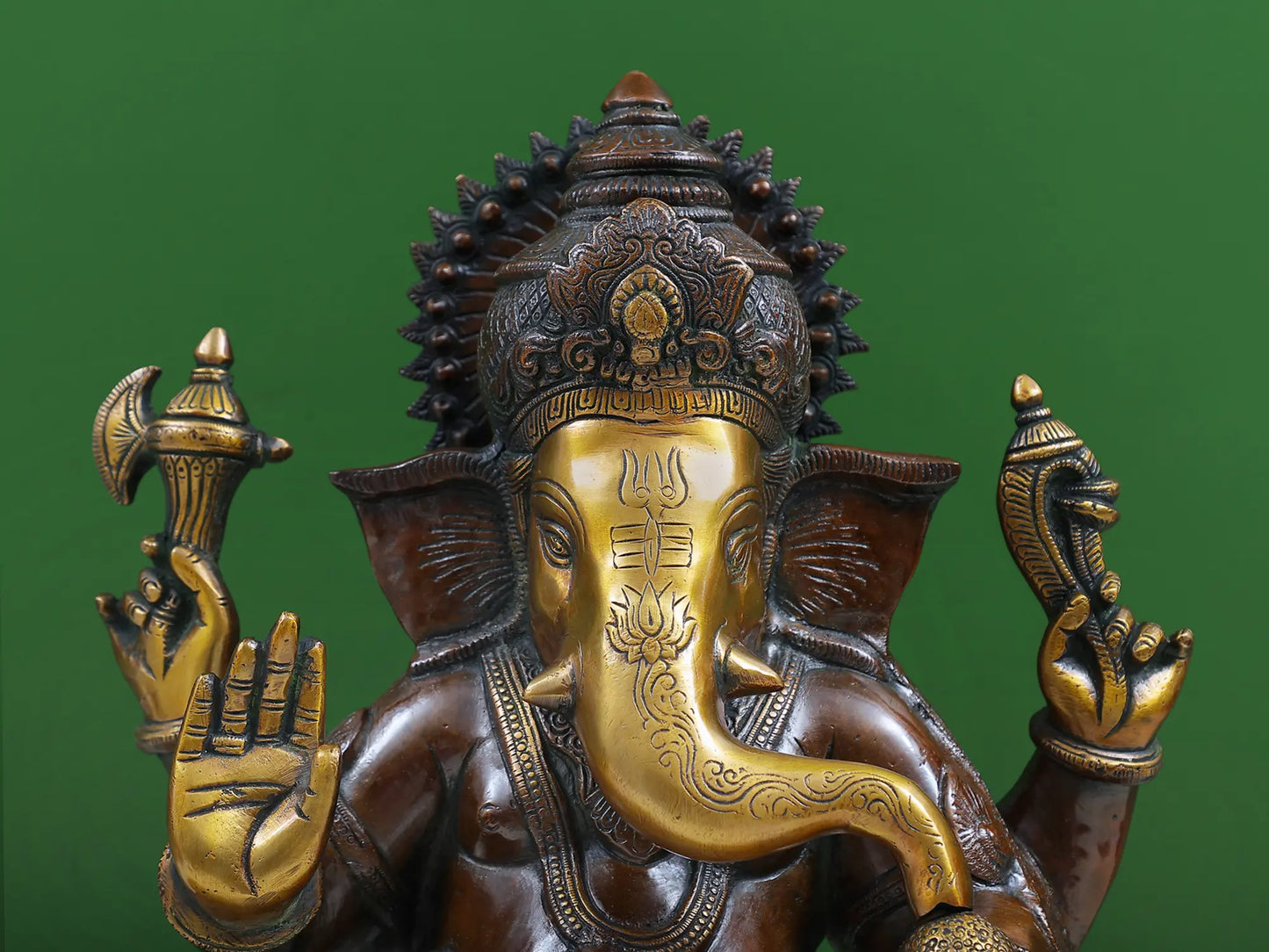Brassaura™ Reclining Lord Ganesha on Chowki | Pure Brass Seated Idol | Height 16 Inches