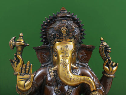 Brassaura™ Reclining Lord Ganesha on Chowki | Pure Brass Seated Idol | Height 16 Inches