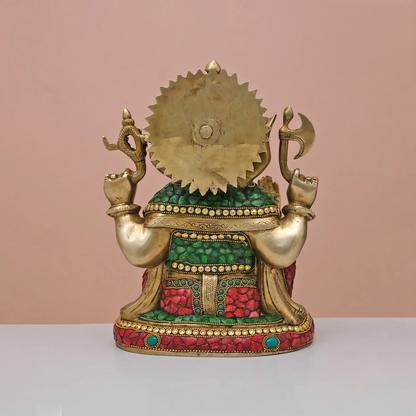 Brassaura® Brass Ganesha Statue with Stonework | Height 12 Inches