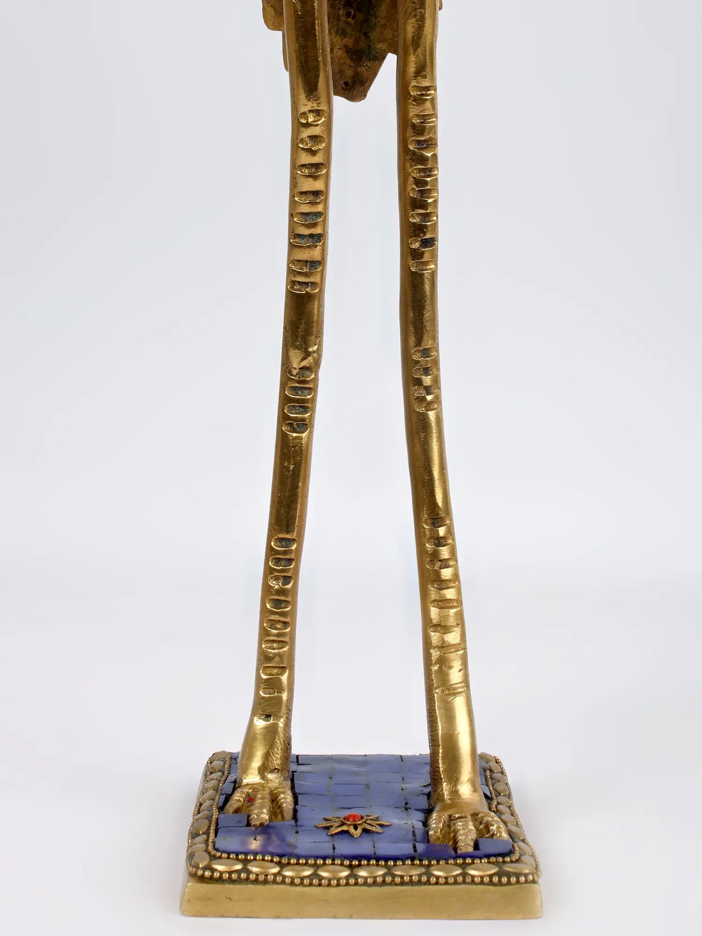 ब्रासौर® फ्लेमिंगो ब्रास उर्ली, मल्टीकलर इनले वर्क और हैंगिंग बेल्स के साथ | शुद्ध पीतल | ऊंचाई 17 इंच और वज़न 2.91 किलोग्राम