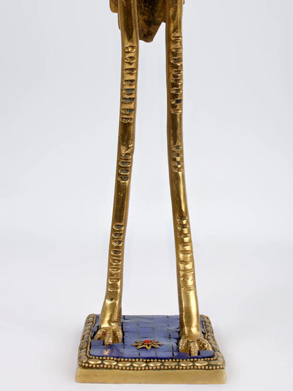 ब्रासौर® फ्लेमिंगो ब्रास उर्ली, मल्टीकलर इनले वर्क और हैंगिंग बेल्स के साथ | शुद्ध पीतल | ऊंचाई 17 इंच और वज़न 2.91 किलोग्राम