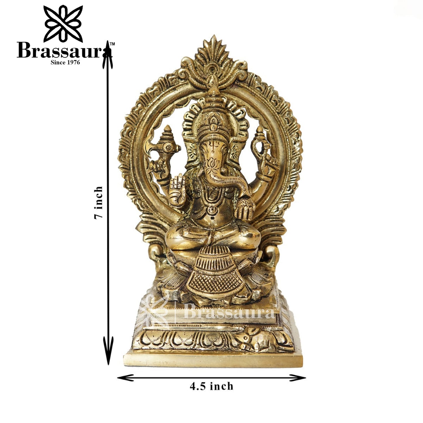 Brassaura™ Brass Ganesha Idol for Home and Decor | Weight 1.8 Kgs | Height 7 Inches