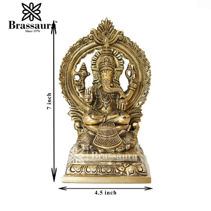 Brassaura™ Brass Ganesha Idol for Home and Decor | Weight 1.8 Kgs | Height 7 Inches