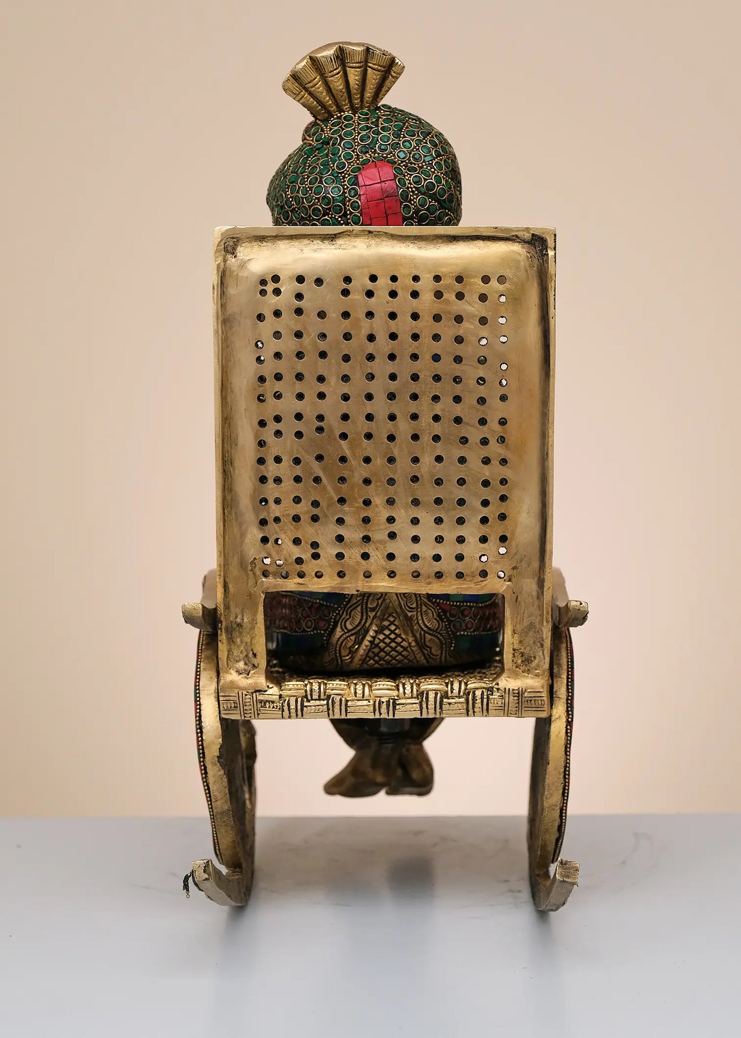 Brassaura™ Lord Ganesha on Rocking Chair | Pure Brass with Meenakari Inlay Work | Height 15 Inches & Weight 13 Kgs