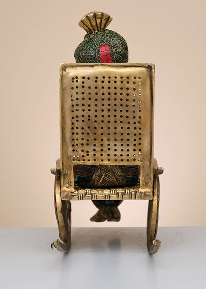 Brassaura™ Lord Ganesha on Rocking Chair | Pure Brass with Meenakari Inlay Work | Height 15 Inches & Weight 13 Kgs