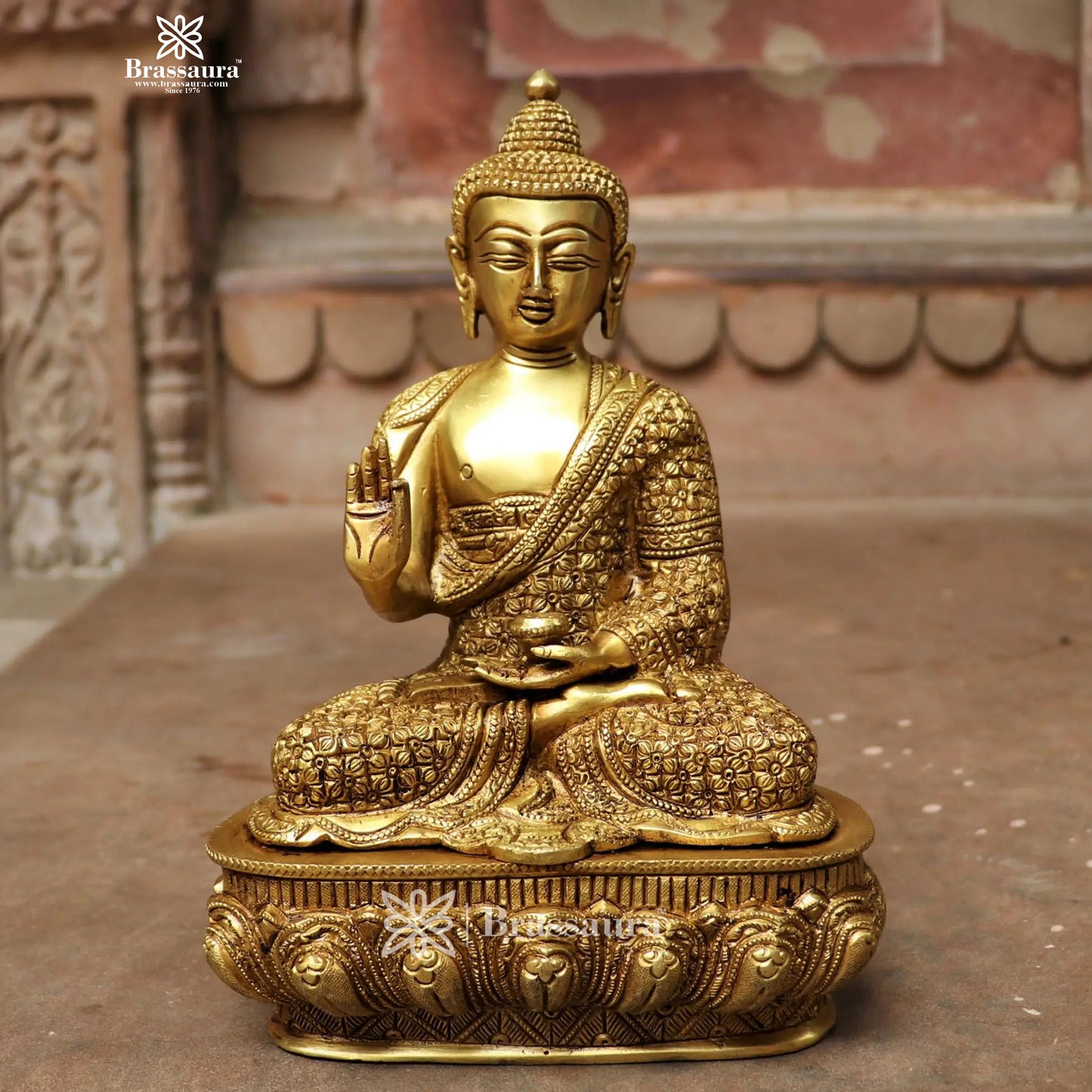 Brass Big Buddha statue for home and decor and gift Item weight 2.97 kg Height 11 inch