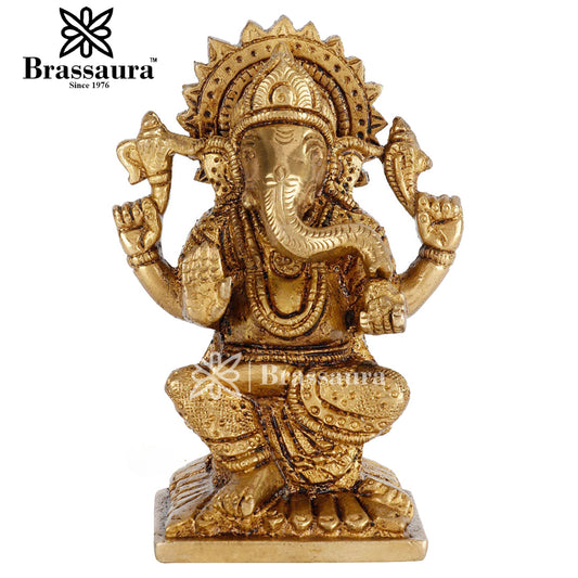 Brass Ganesha Statue For Home Decor And Gift Item Weight .6 Kg And Height 4 Inch