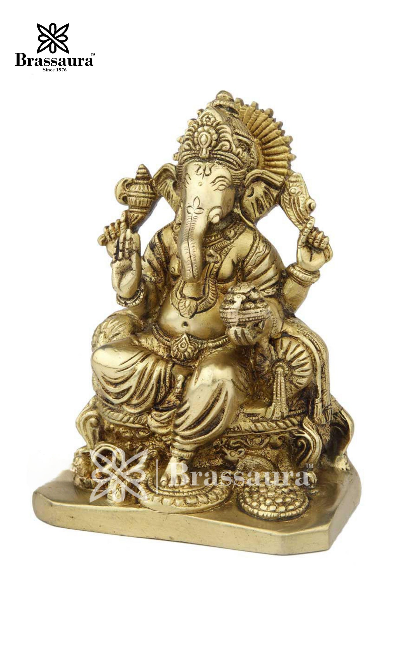 Brassaura™ Brass Ganesha Idol for Home and Decor | Weight 1.8 Kgs | Height 7 Inches