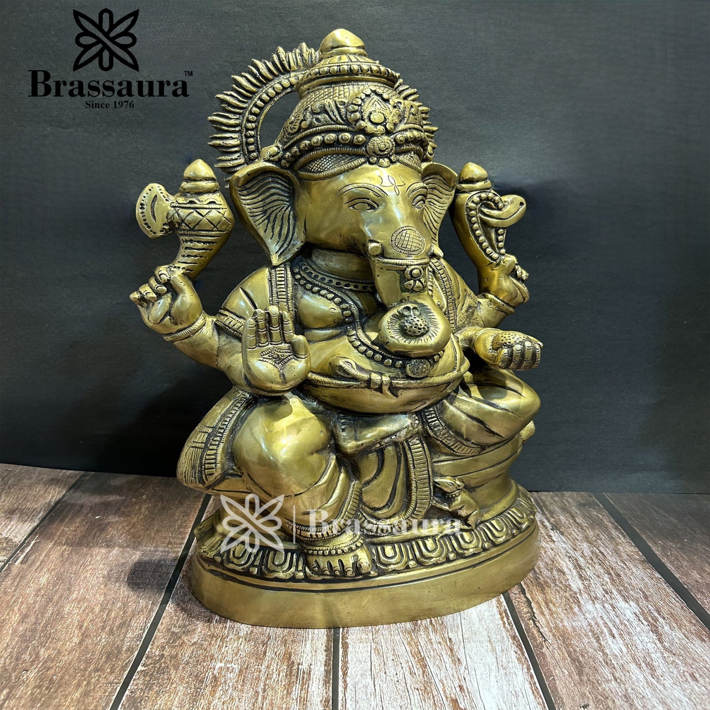 Brassaura™ Brass Ganesha Idol for Home and Decor | Weight 15.6 Kgs | Height 19.68 Inches