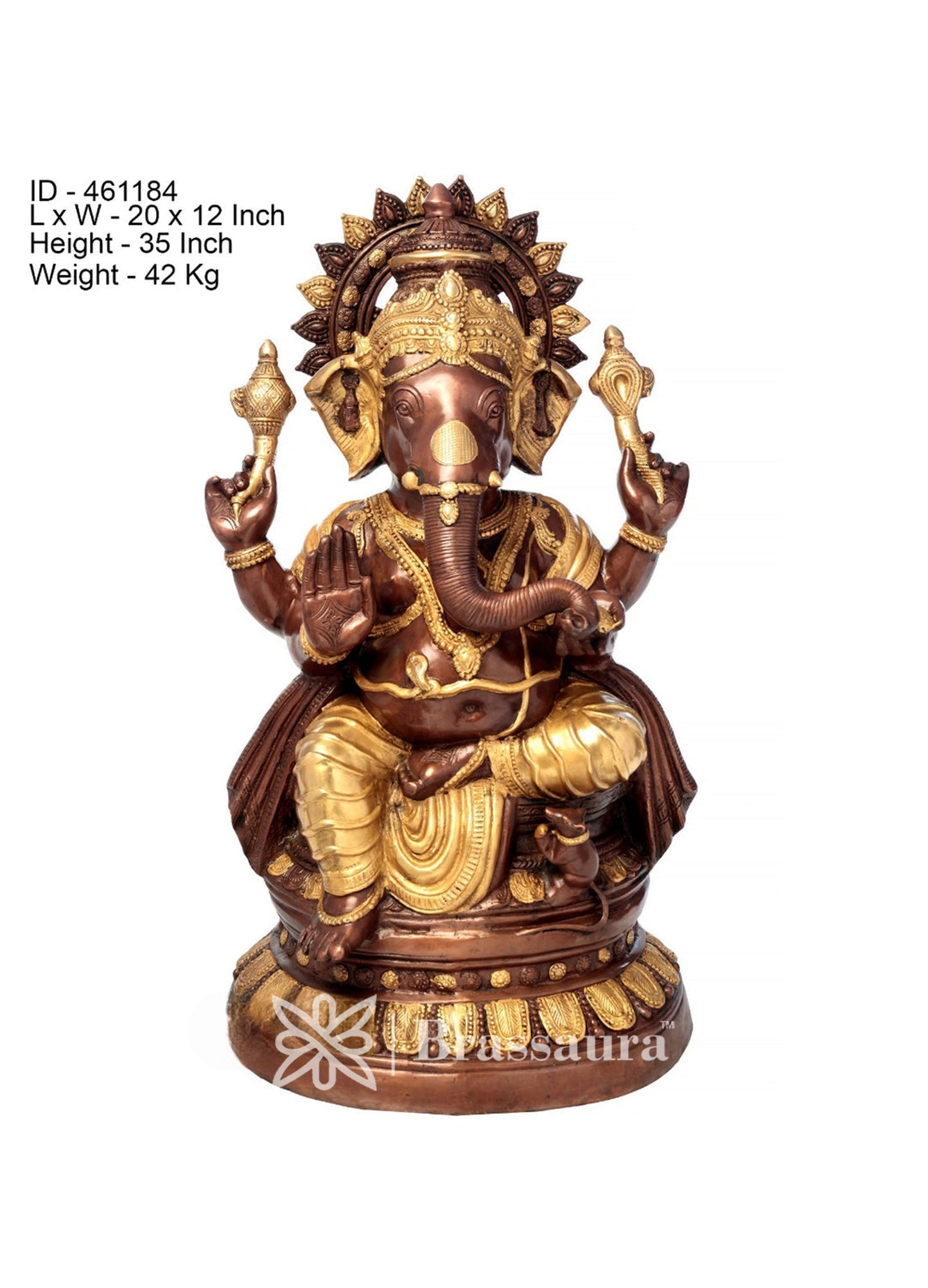 Brassaura™ Brass Ganesha Statue for Home Decor | Weight 42 Kgs | Height 35 Inches