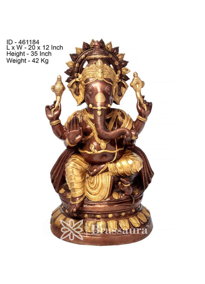 Brassaura™ Brass Ganesha Statue for Home Decor | Weight 42 Kgs | Height 35 Inches