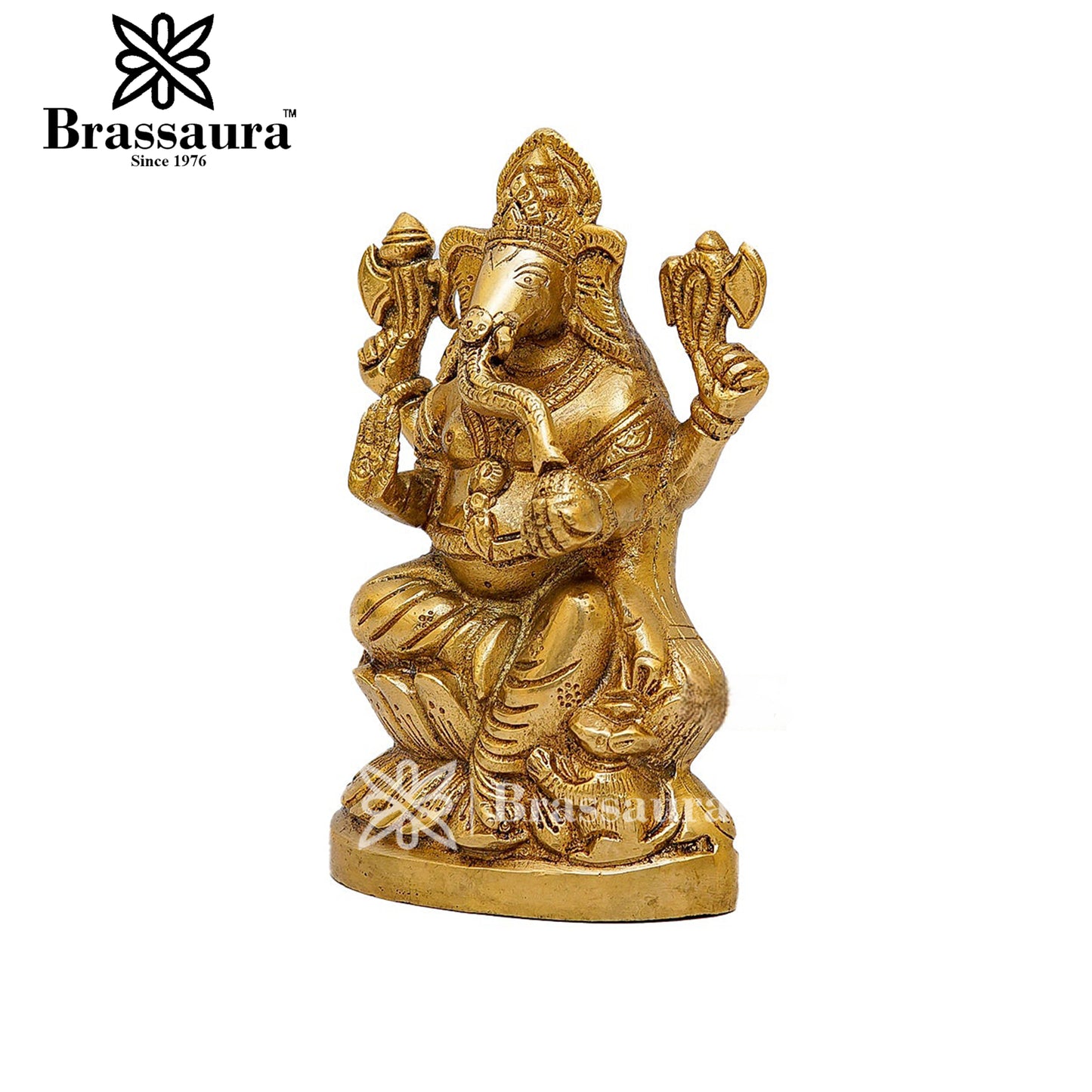 Brassaura™ Brass Ganesha Idol for Home and Decor | Weight 1.1 Kgs | Height 5.8 Inches